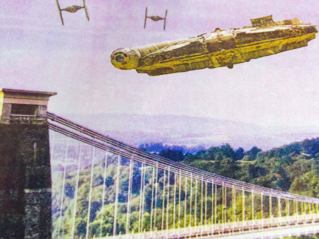 Star Wars vs Bristol - Millennium Falcon Dogfight Over Avon Gorge screen print