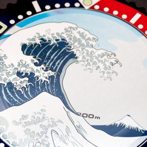 Seiko SKX Pepsi meets The Great Wave off Kanagawa art pint detail