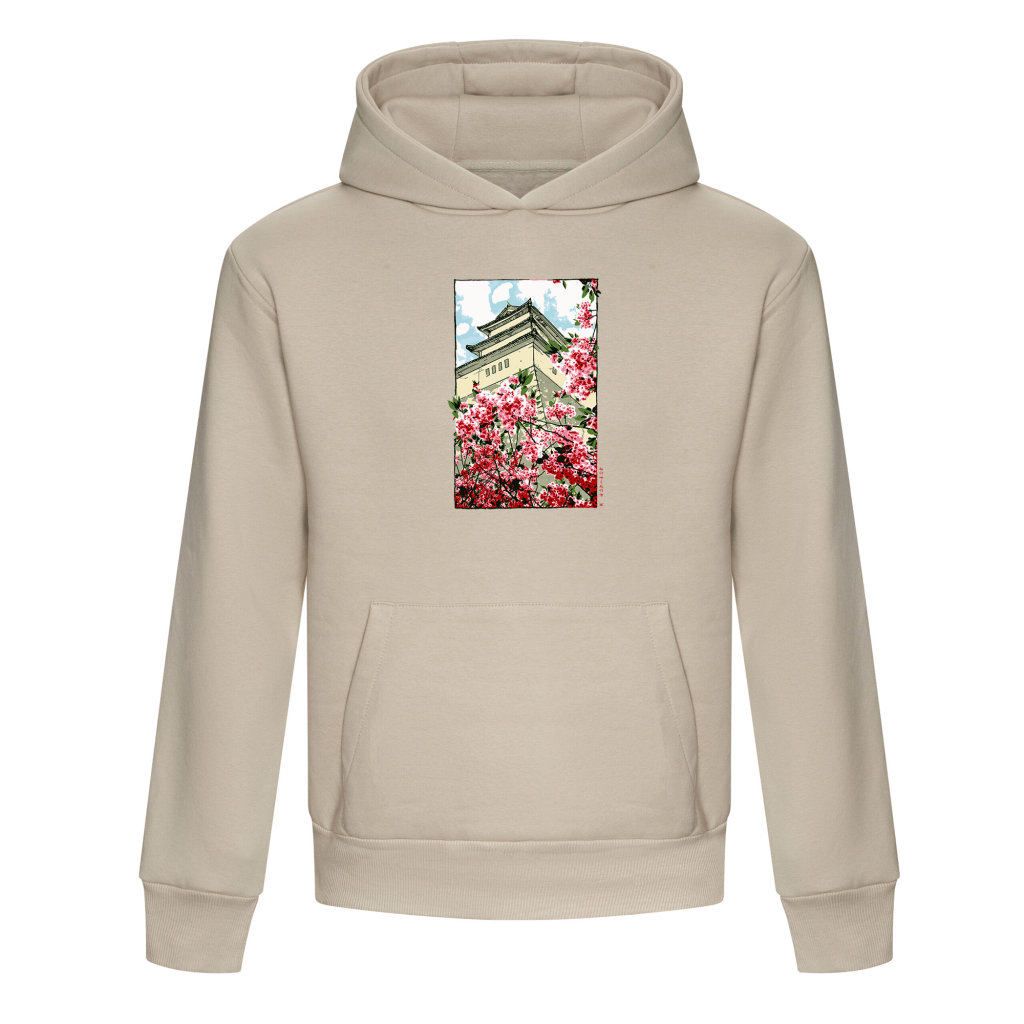 Hoodie – Temple on a hill where cherry blossoms bloom | uchi clothing