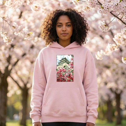 Hoodie – Temple on a hill where cherry blossoms bloom | uchi clothing