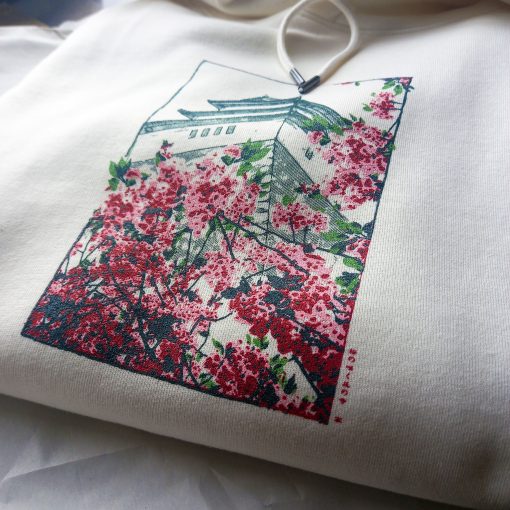 Temple on a hill where cherry blossoms bloom - hoodie