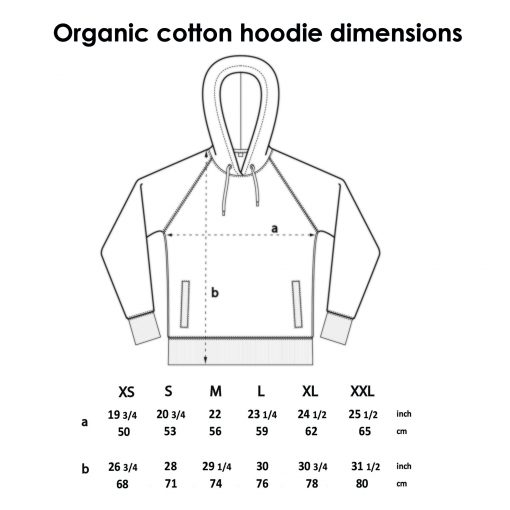 Organic cotton hoodie size dimensions