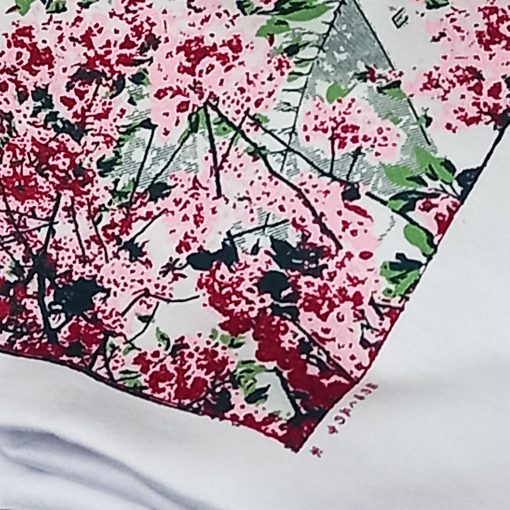 Temple on a hill where cherry blossoms bloom - Unisex T shirt detail