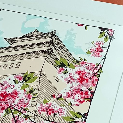 Sakura Hill Temple Art print detail