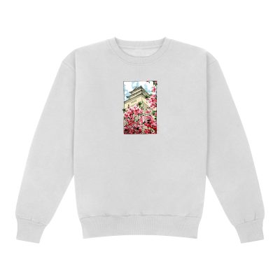 Temple on a hill where cherry blossoms bloom - unisex sweatshirt